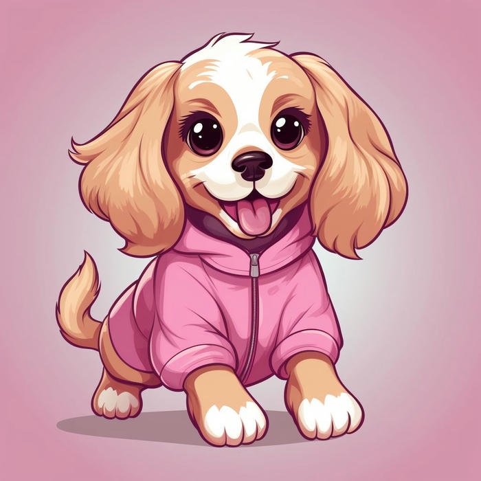 Ảnh con chó chibi mặc áo màu hồng