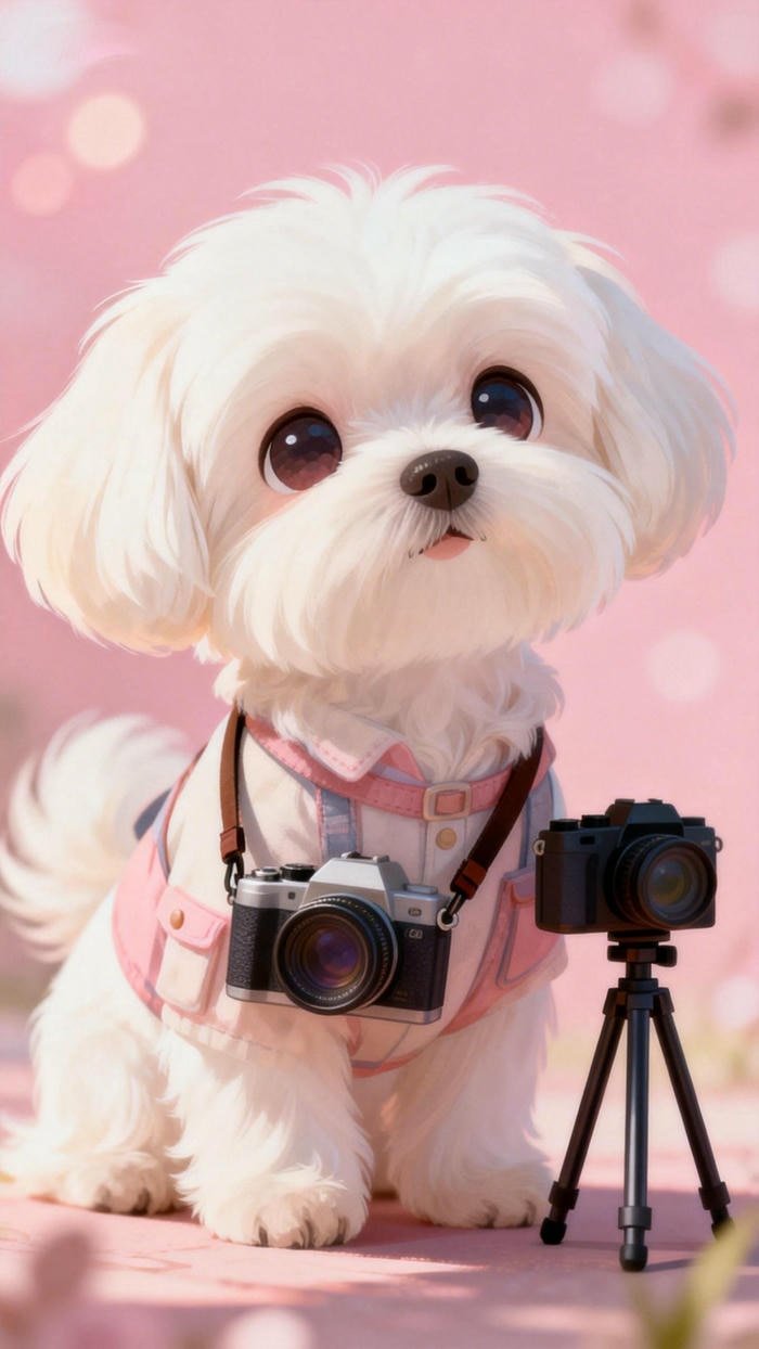 Ảnh con chó chibi trắng chụp hình