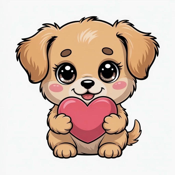 Ảnh hoạt hình con chó chibi ôm trái tim