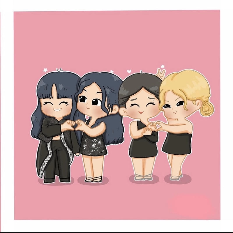 Ảnh nhóm Blackpink chibi phù hợp chia sẻ mạng xã hội