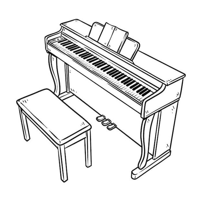 Ảnh tranh tô màu đàn piano cho bé.