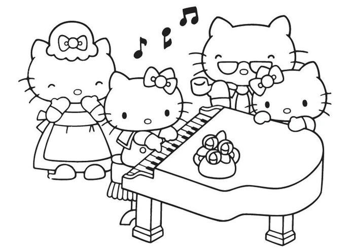 Ảnh tranh tô màu đàn piano kitty vui đùa