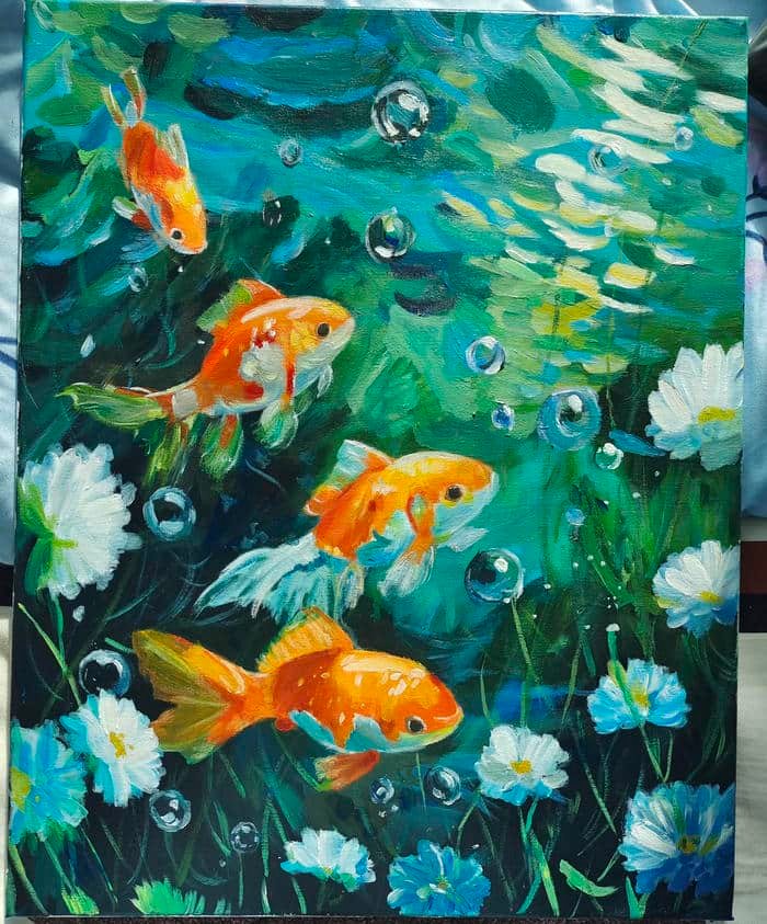 Bức ảnh tranh vẽ con cá phong cách mộng mơ