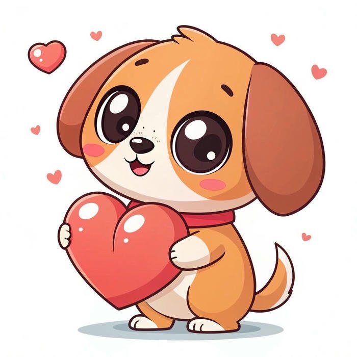 Chibi con chó mắt to tròn cầm trái tim