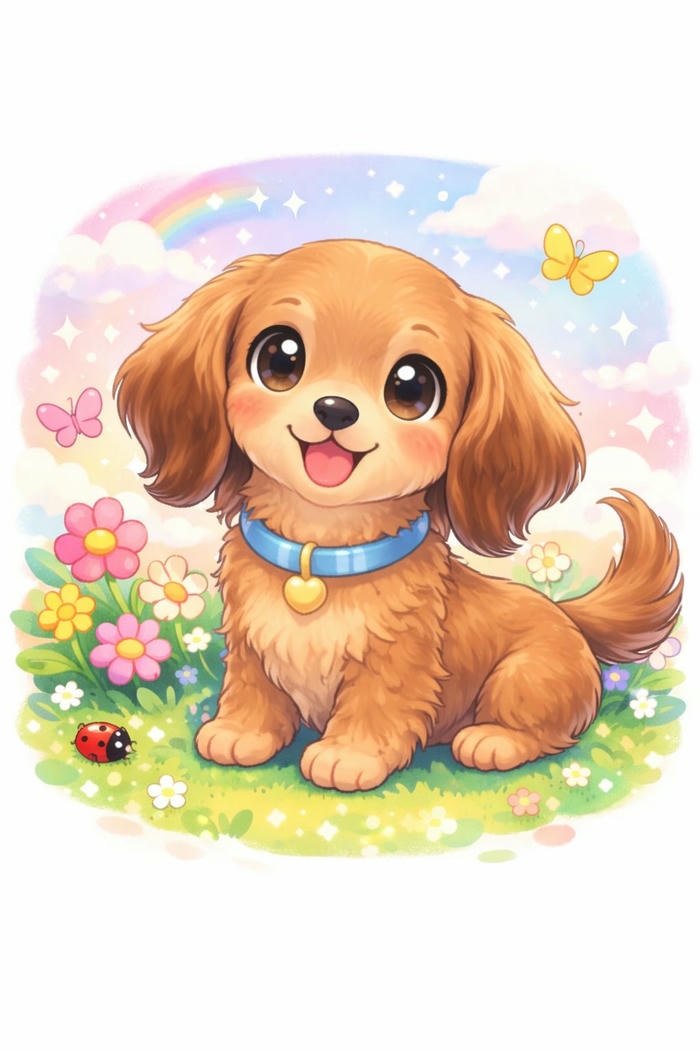 Chibi con chó ngồi nghiêng đầu