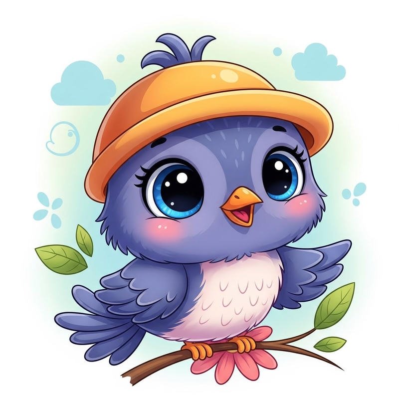 Chú chim chibi bay nhẹ với đôi cánh nhỏ đáng yêu