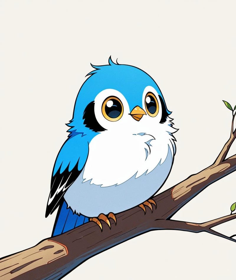 Góc chụp chim chibi đậu trên cành với dáng thư giãn