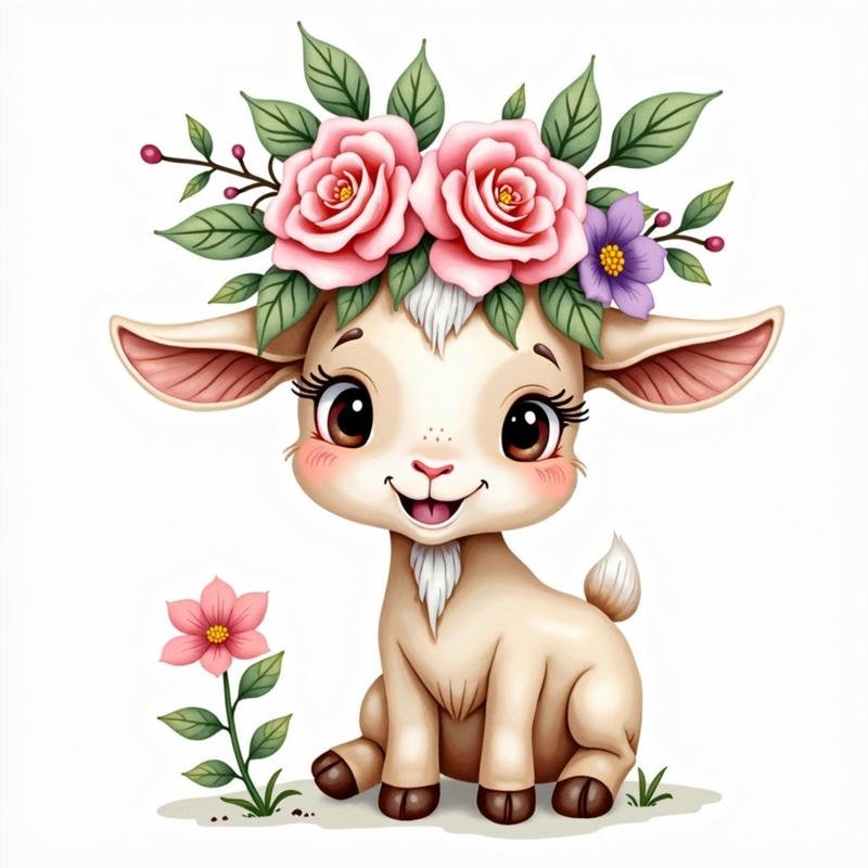 Góc nhìn dê chibi với biểu cảm hiền hòa tự nhiên