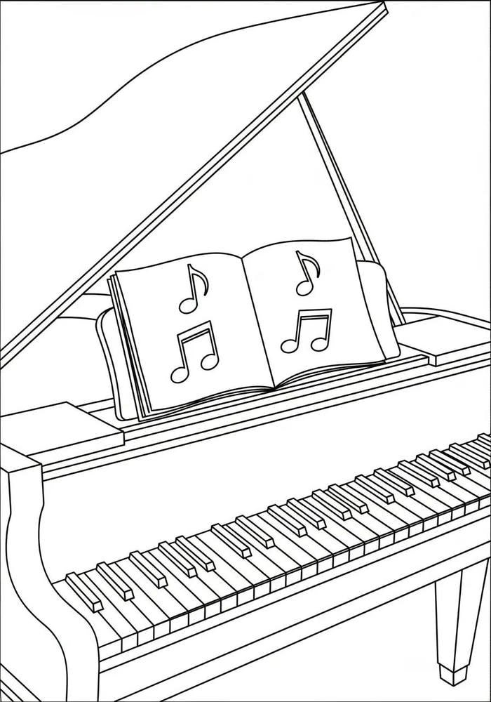Hình ảnh cây đàn piano và khúc nhạc.