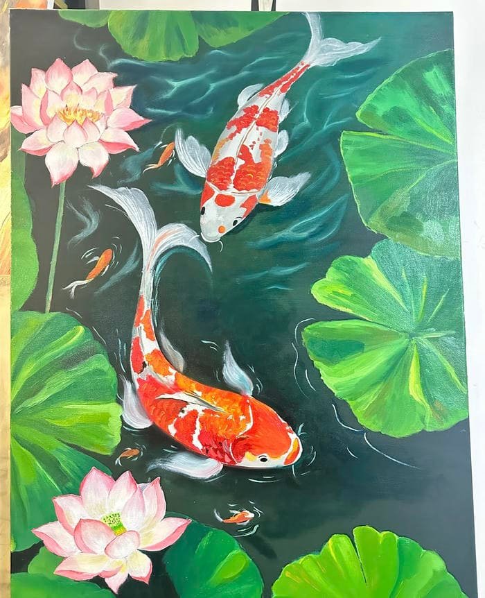 Hình ảnh tranh vẽ con cá giữa đại dương xanh sâu