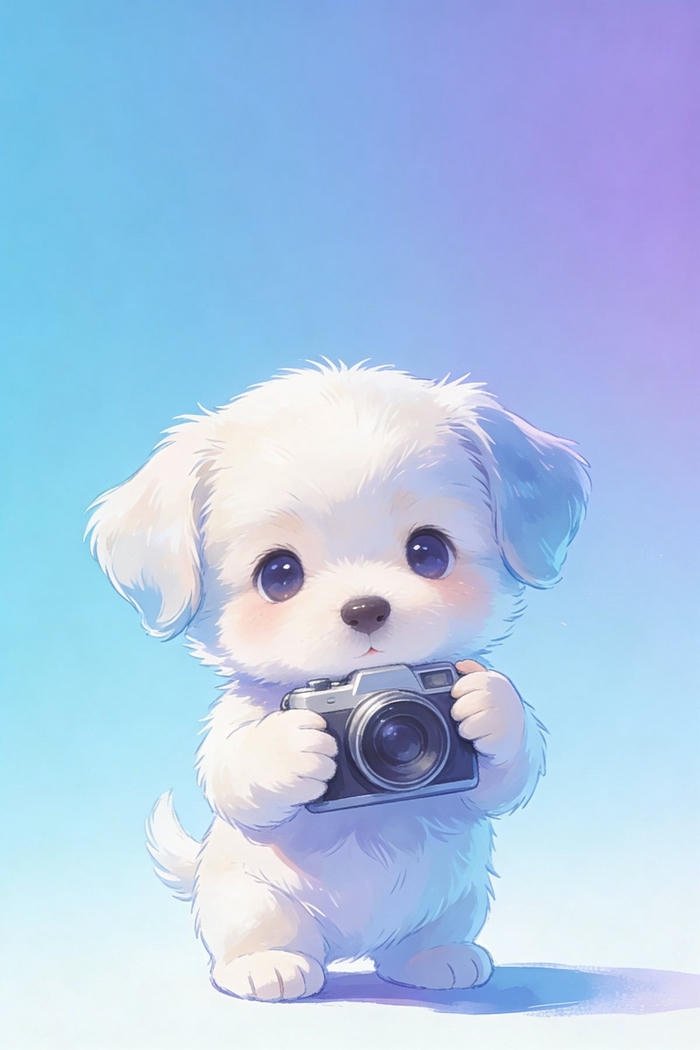 Hình chibi con chó chụp ảnh