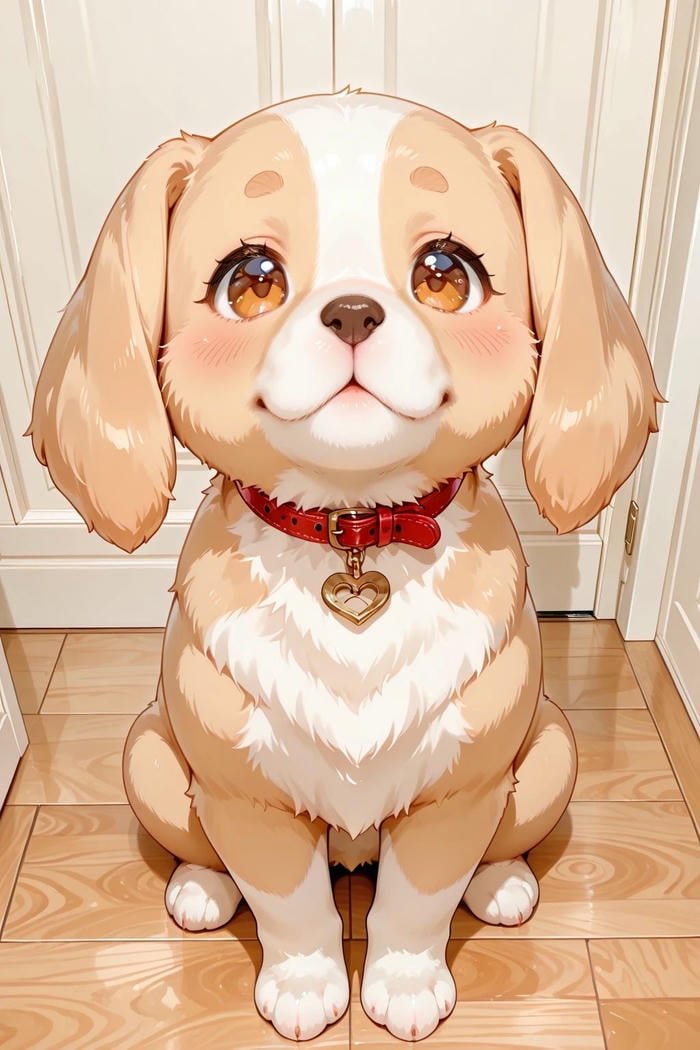 Hình chibi con chó ngồi ngoan ngoãn