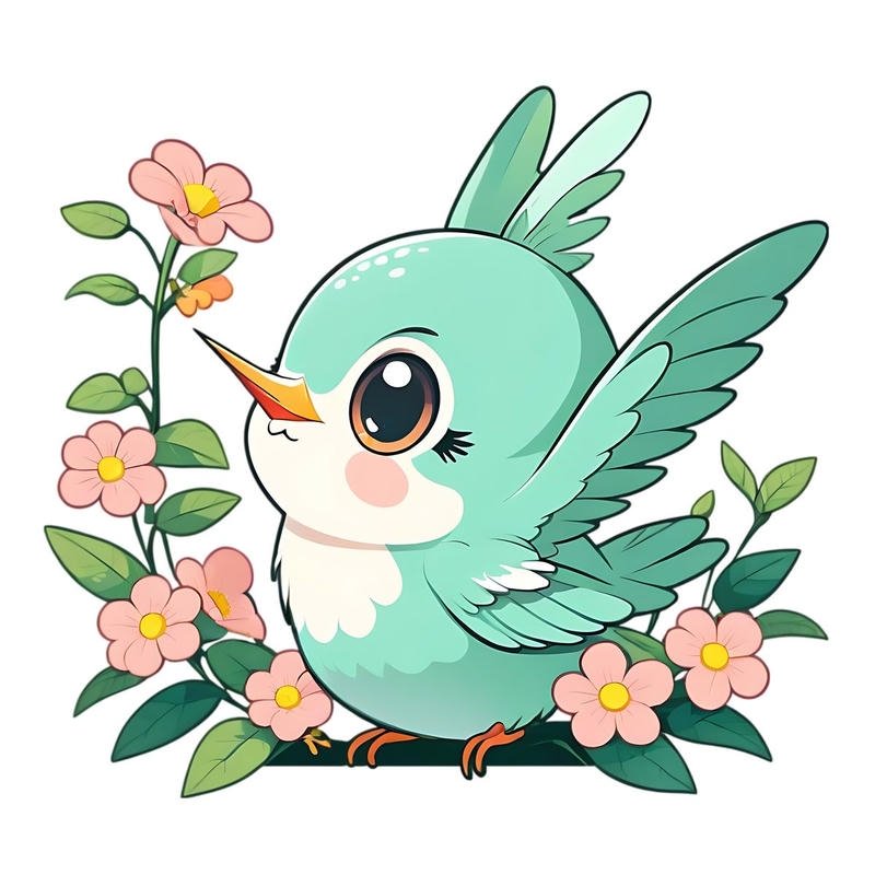 Hình chim chibi tròn trịa với đôi mắt long lanh