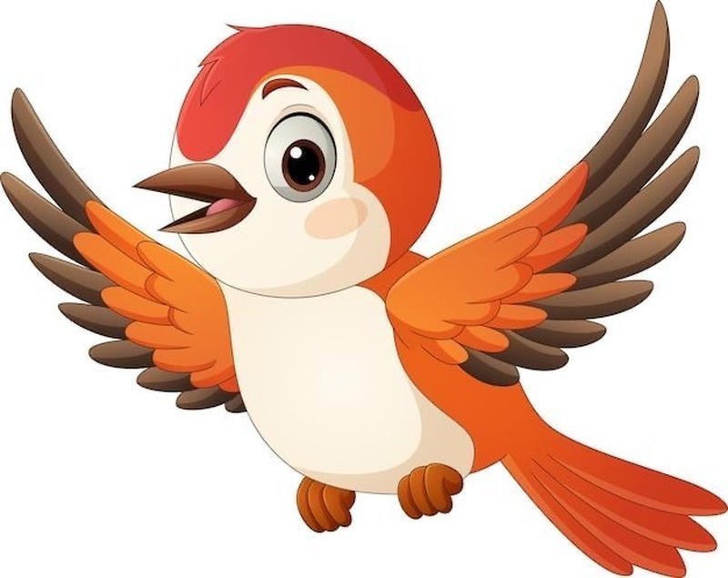 Hình chim chibi với đôi cánh nhỏ tạo điểm nhấn