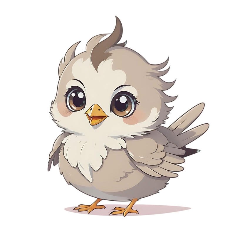 Hình chim nhỏ phong cách chibi đứng trên nền đơn giản