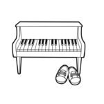 Hình tranh tô màu đàn piano cạnh đôi giày