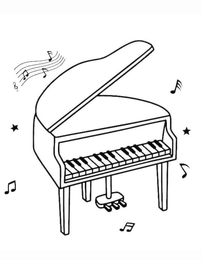 Hình tranh tô màu đàn piano và nốt nhạc.