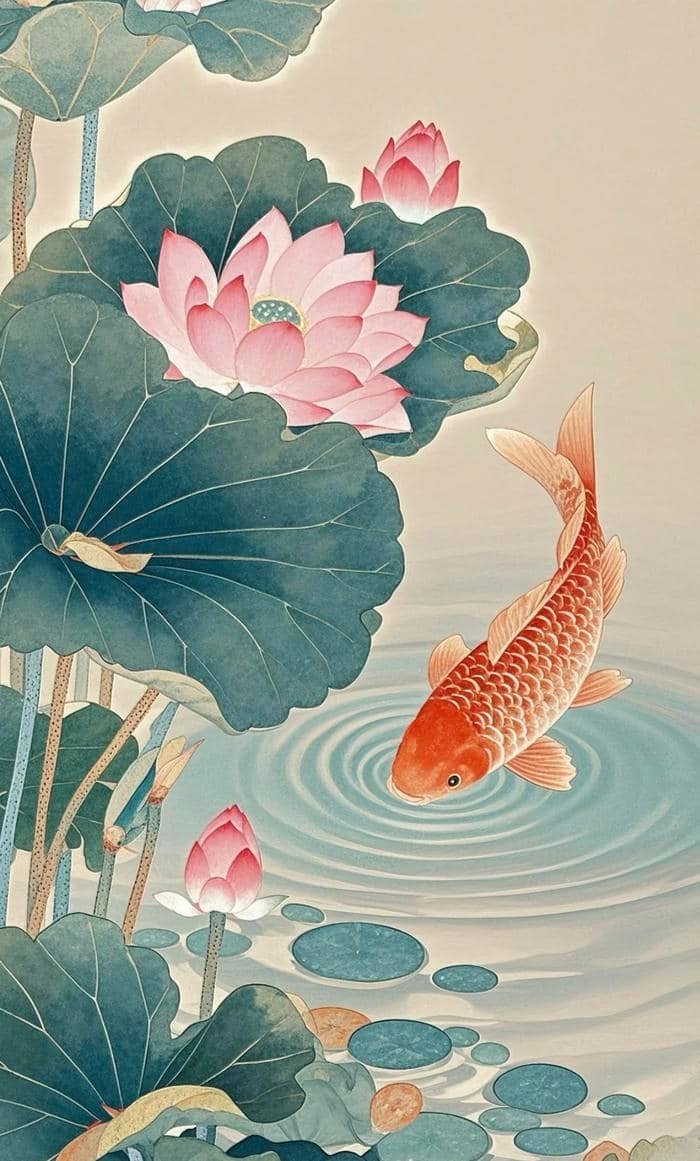 Hình tranh vẽ con cá giữa làn nước trong đầy ánh sáng