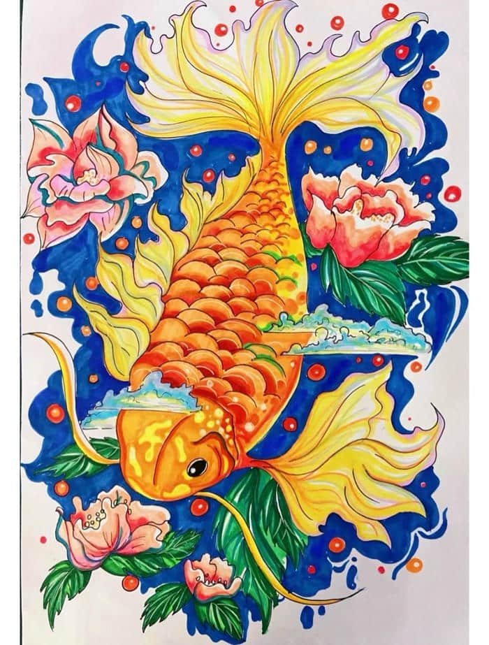 Hình tranh vẽ con cá với phong cách vẽ tay tinh tế