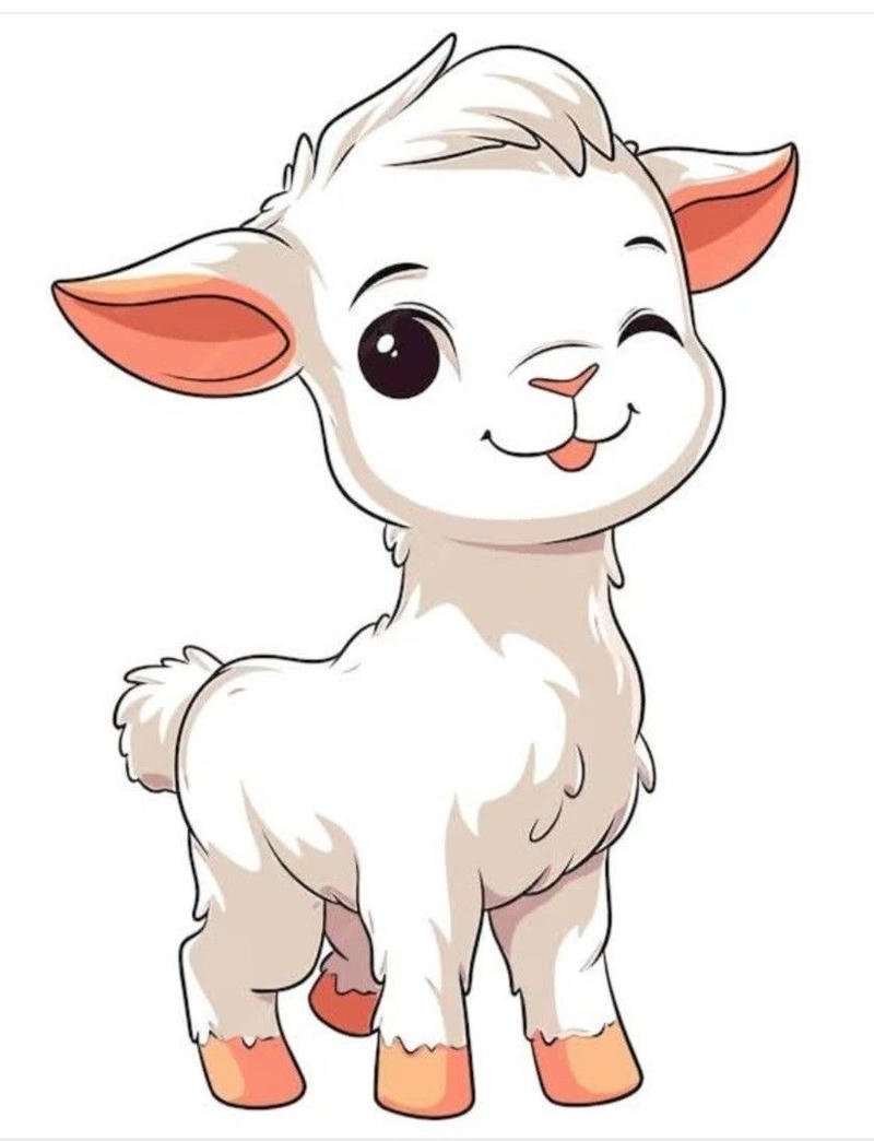 Khung cảnh dê chibi đứng một mình trong nền sáng