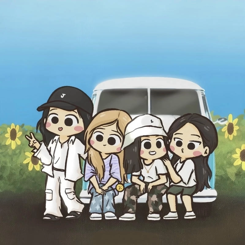 Tạo hình bốn thành viên Blackpink chibi phong cách cute