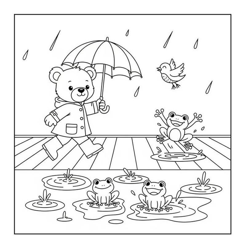Tranh tô màu cái ô phong cách chibi đáng yêu