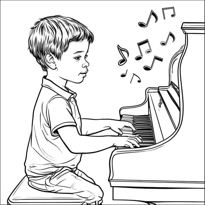 Tranh tô màu chơi piano đơn giản