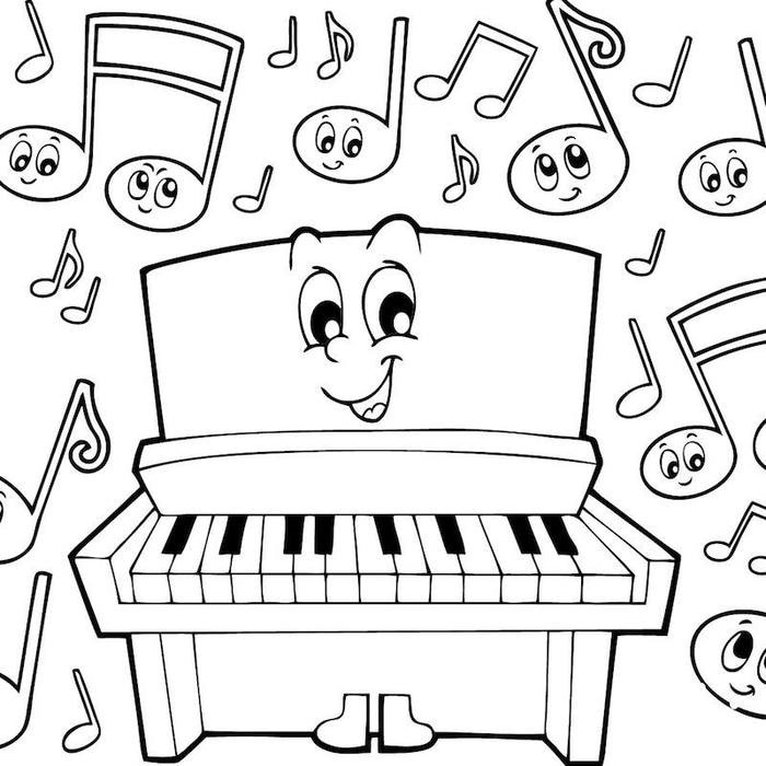 Tranh tô màu đàn piano vui nhộn.