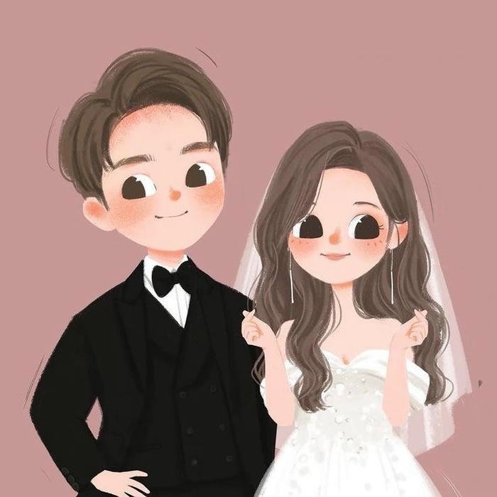 ảnh cô dâu chú rể chibi biểu cảm vui vẻ