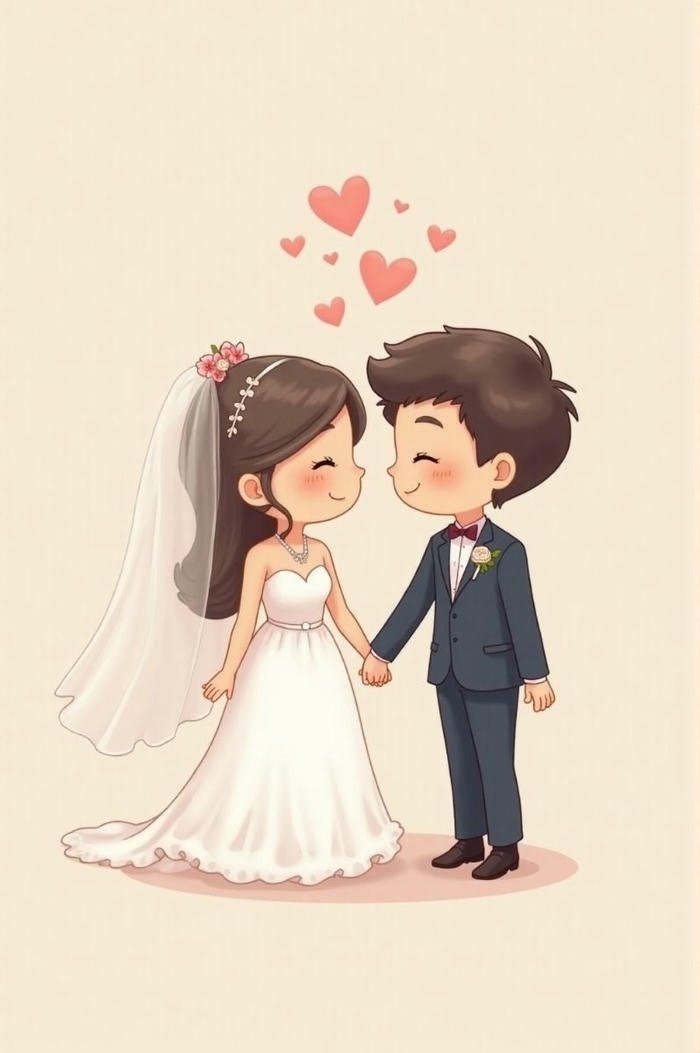 ảnh cô dâu chú rể chibi tạo hình dễ mến