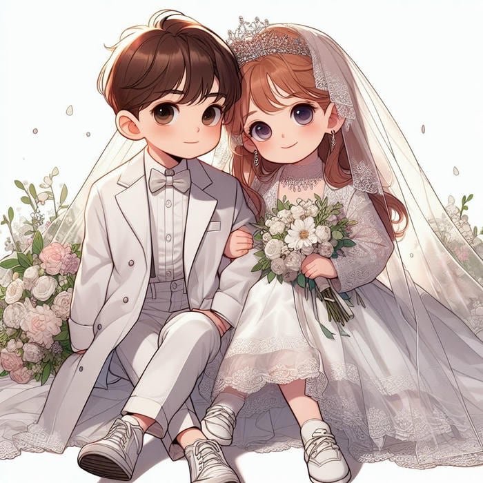 ảnh cô dâu chú rể chibi trang phục cưới