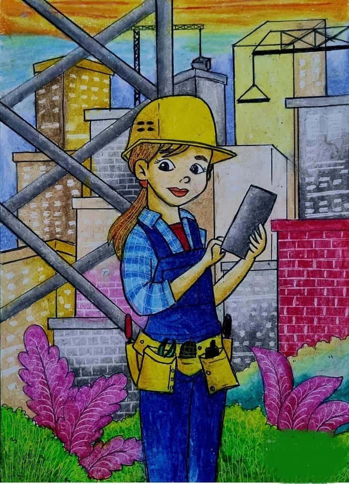ảnh tranh vẽ ước mơ của em làm kỹ sư xây dựng