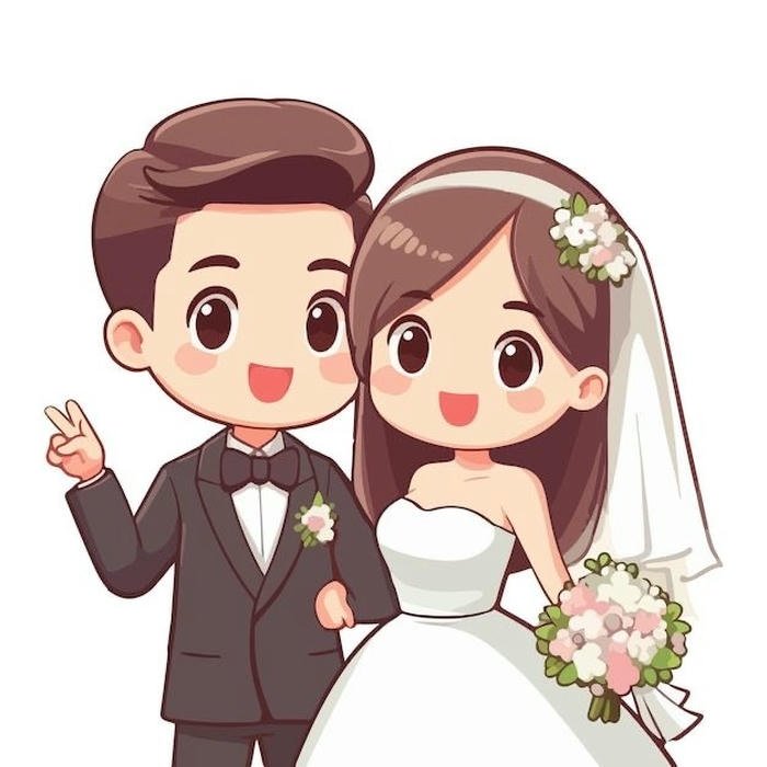 cô dâu chú rể chibi hạnh phúc