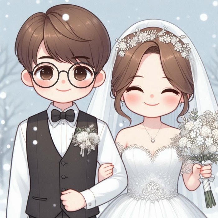 cô dâu chú rể chibi minh họa hôn lễ