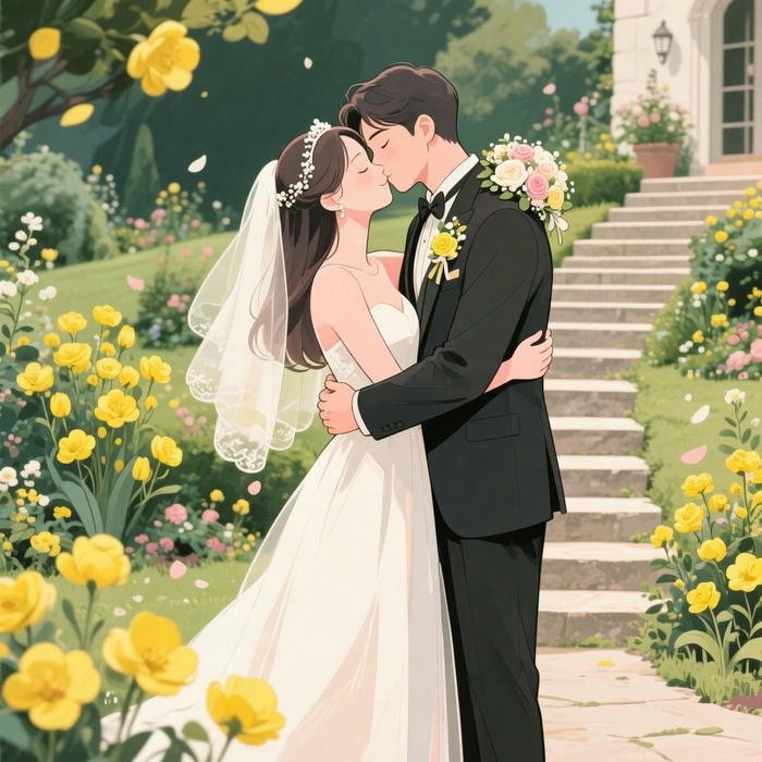 cô dâu chú rể chibi thể hiện tình yêu