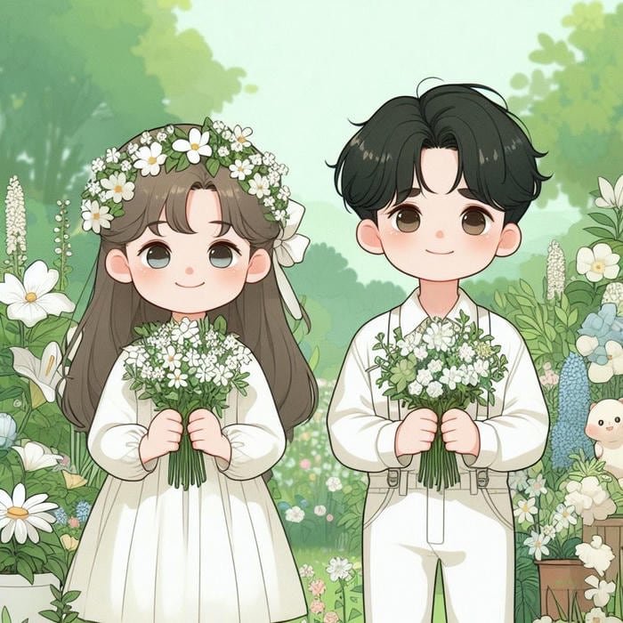 cô dâu chú rể chibi vui vẻ