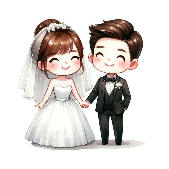 hình ảnh cặp đôi chibi cưới
