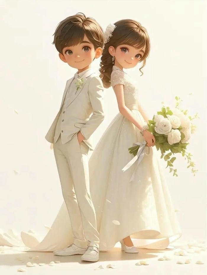 hình ảnh cô dâu chú rể chibi vui tươi