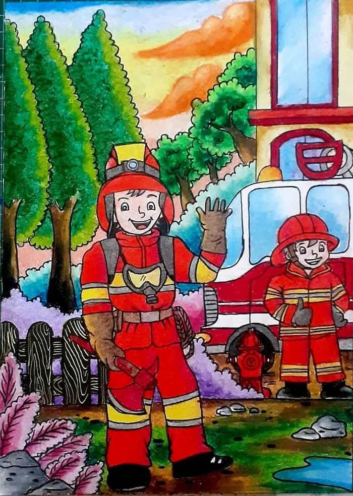 hình ảnh tranh vẽ ước mơ của em làm lính cứu hỏa