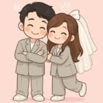 hình cô dâu chú rể chibi cảm xúc hạnh phúc