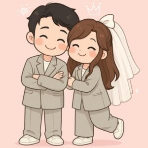 hình cô dâu chú rể chibi cảm xúc hạnh phúc
