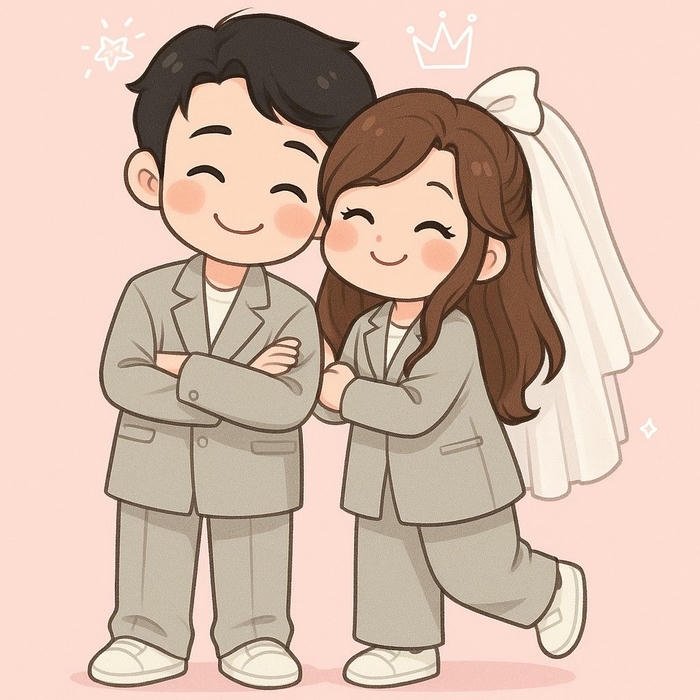 hình cô dâu chú rể chibi cảm xúc hạnh phúc