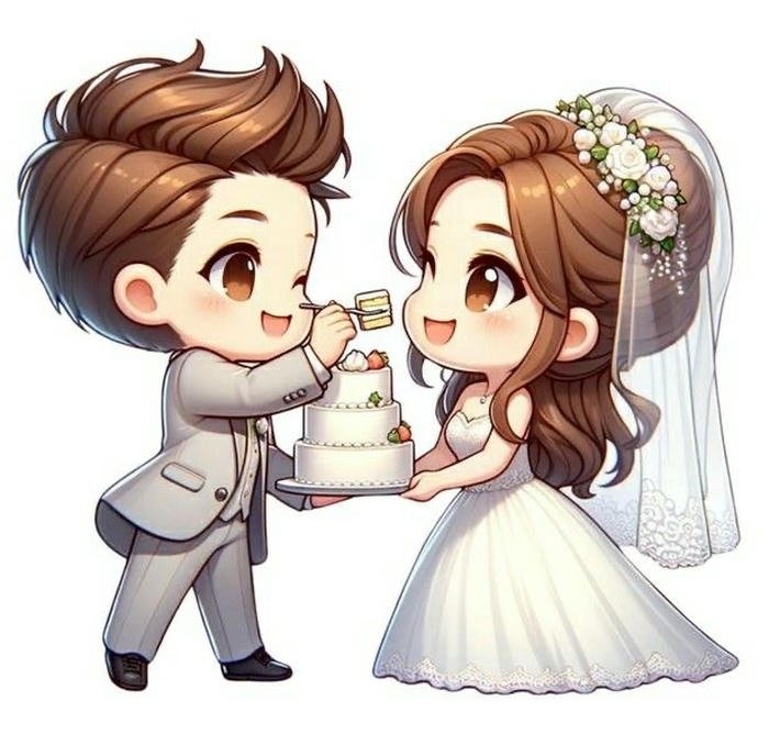 hình cô dâu chú rể chibi tạo hình vui nhộn