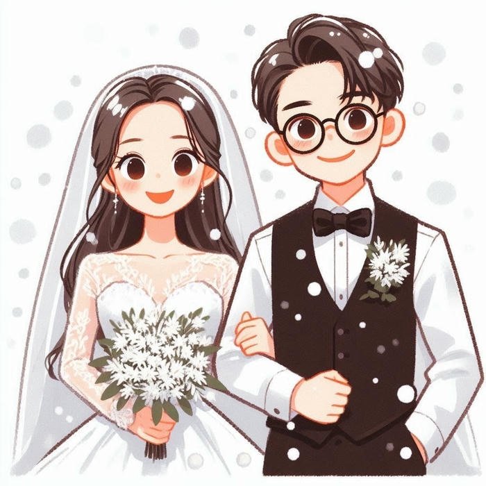 hình cô dâu chú rể chibi thiết kế sáng tạo