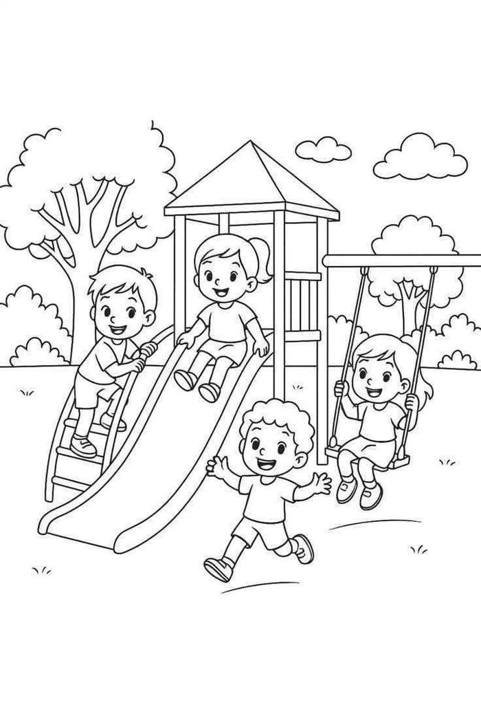 hình tranh tô màu cầu trượt mái che