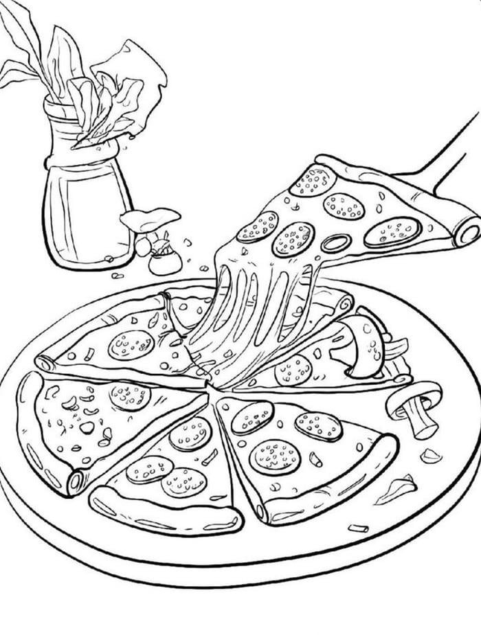 Ảnh hình tranh tô màu bánh pizza tan chảy
