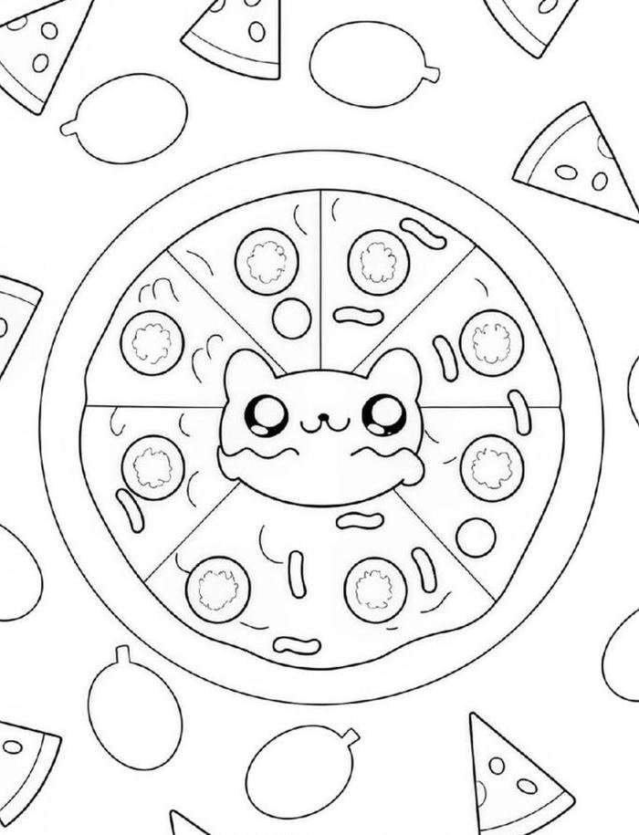 Ảnh hình tranh tô màu bánh pizza tròn vui