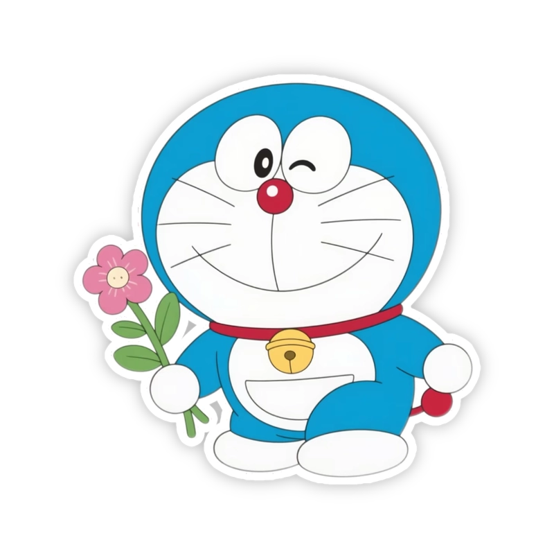 Ảnh sticker doraemon cầm bông hoa xinh