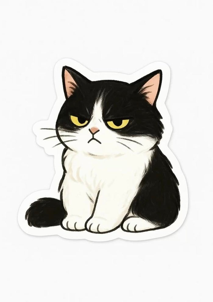 Ảnh sticker mèo với đường nét mềm mại