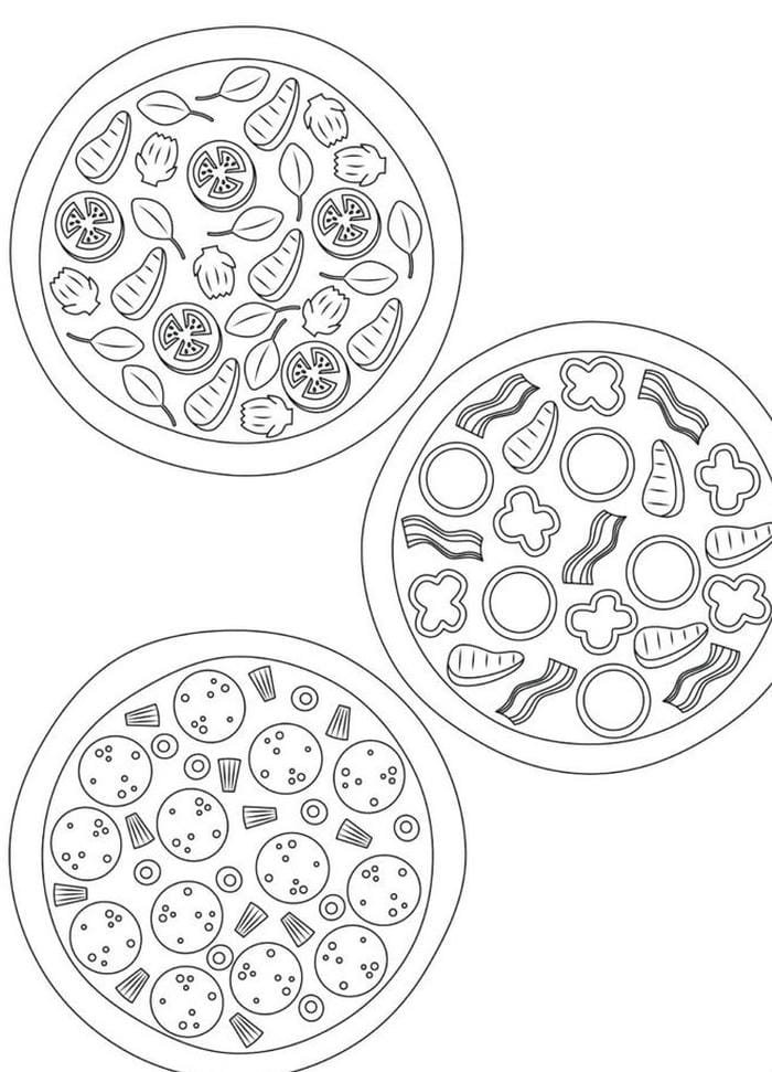 Ảnh tranh tô màu bánh pizza nhiều topping